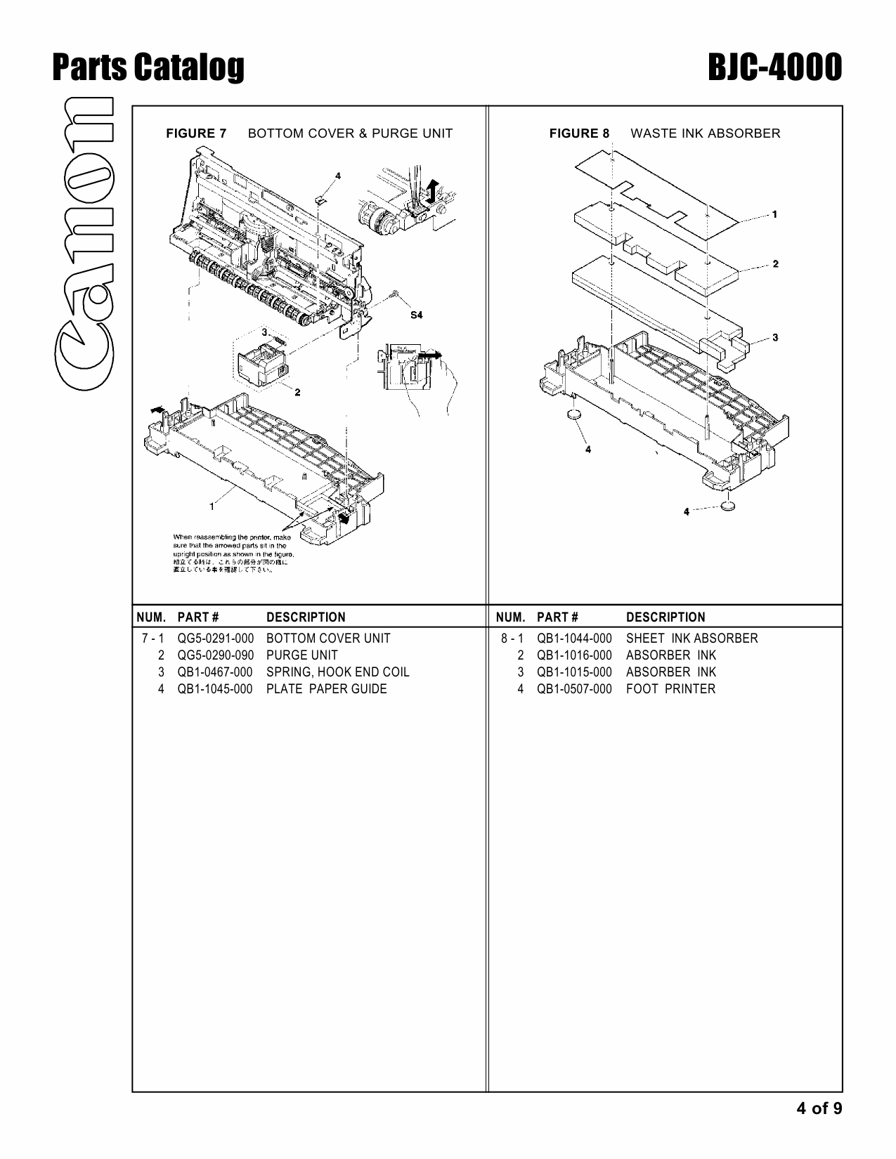 Canon BubbleJet BJC-4000 Parts Catalog Manual-4